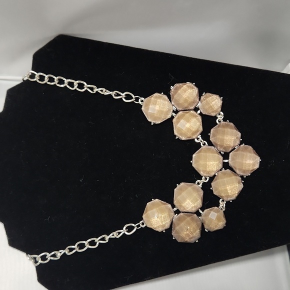 Statement Bubble Bib Necklace – Faceted Nude Beads & Silver Chain - Picture 1 of 4